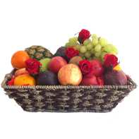 Fruit Basket + Red Roses - Free Delivery