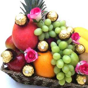 Fruit Baskets with Roses + Chocolate Only